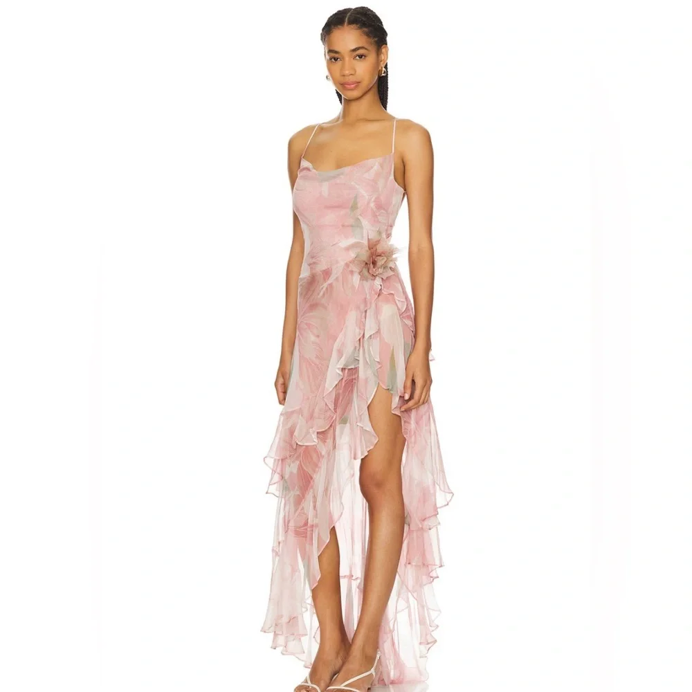 Retrofete Samara Silk Chiffon Dress in Dusty Pink Botanical $798 - Picture 7 of 16